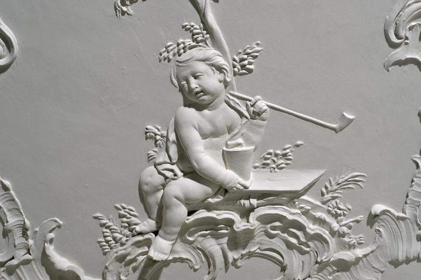 Image: Staatliche Schlösser und Gärten Baden-Württemberg, Arnim Weischer “Evening”, late Rococo stucco by Carlo Pozzi, 1760/62, Meersburg New Palace